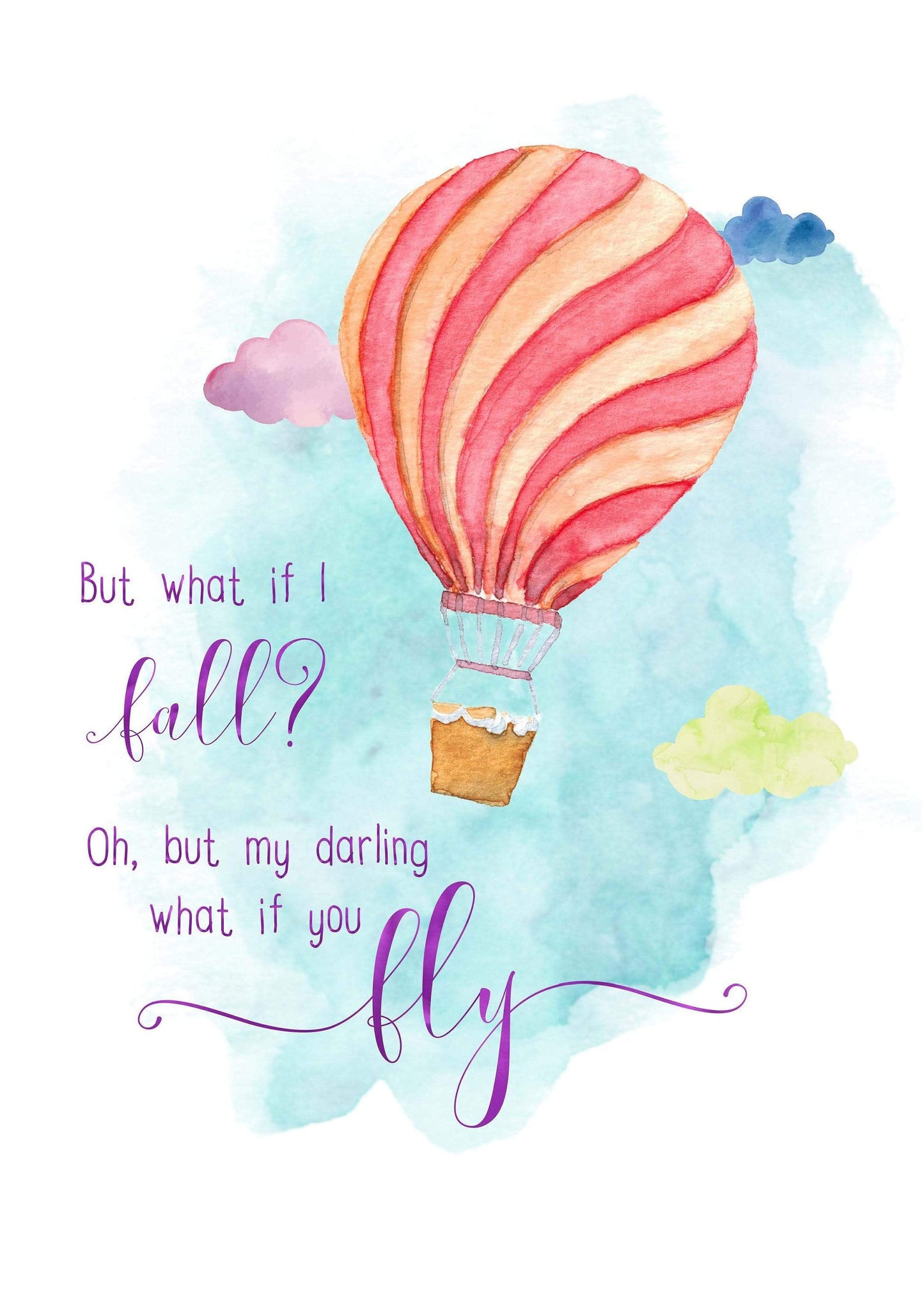 E&L Designs What If You Fly A4 Print with real foil - Watercolour Hot Air Balloon