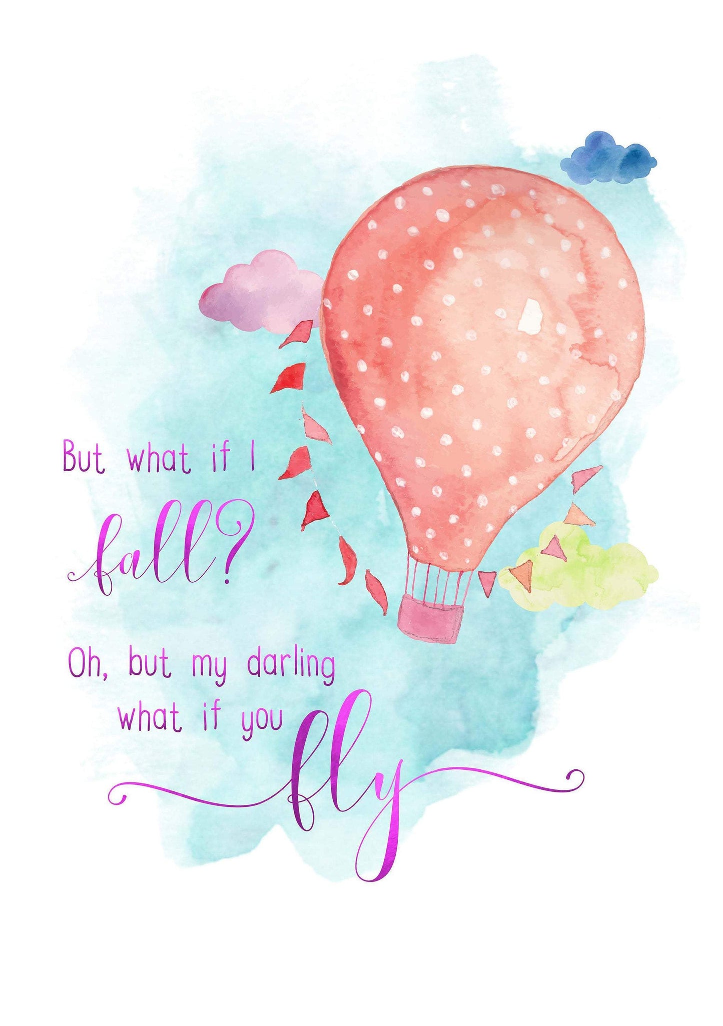 E&L Designs What If You Fly A4 Print with real foil - Watercolour Hot Air Balloon
