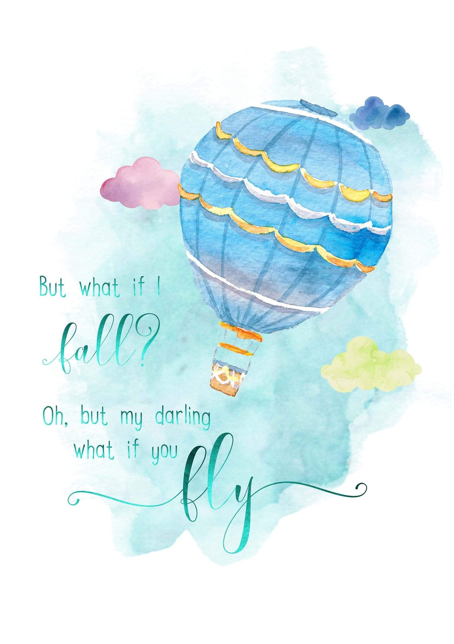 E&L Designs What If You Fly A4 Print with real foil - Watercolour Hot Air Balloon