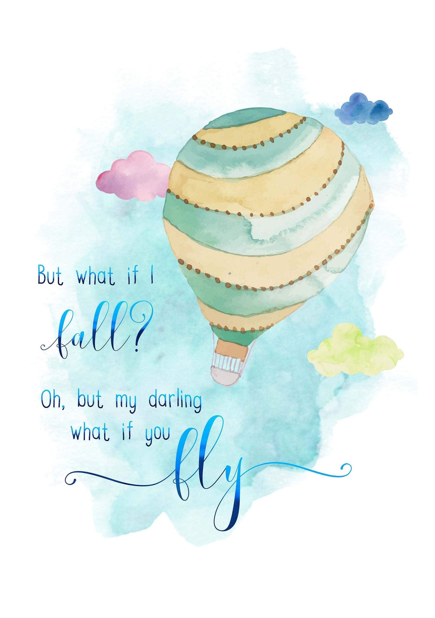 E&L Designs What If You Fly A4 Print with real foil - Watercolour Hot Air Balloon
