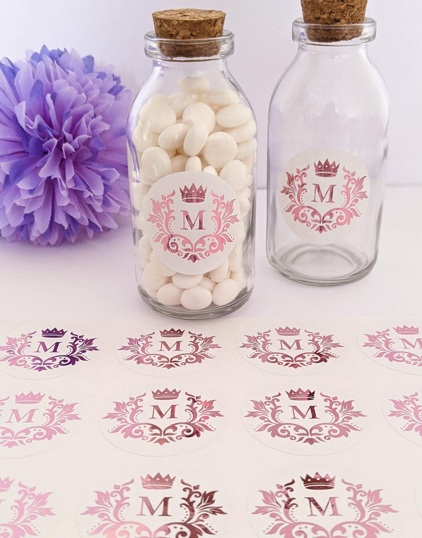 E&L Designs White Foil Monogram Flourish Stickers