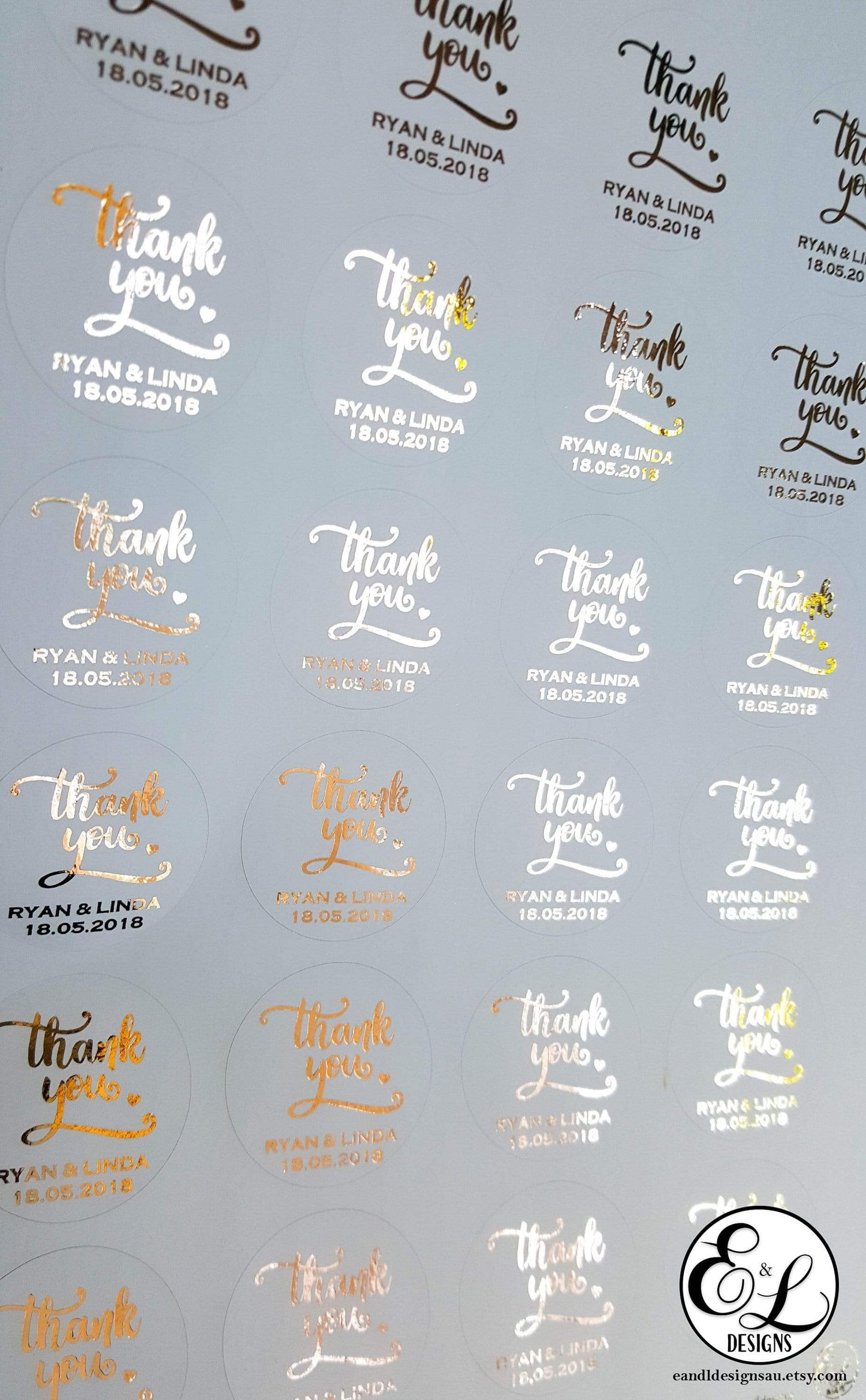 E&L Designs Matte White Foiled Wedding Stickers