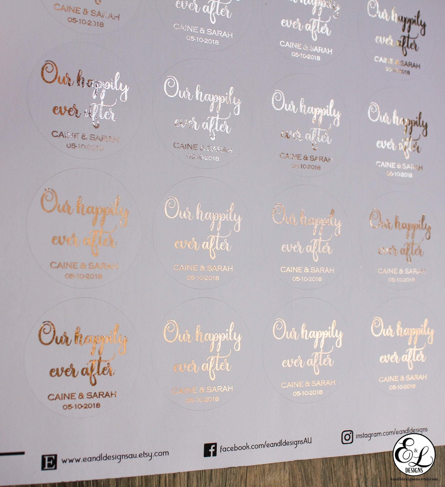 E&L Designs Matte White Foiled Wedding Stickers