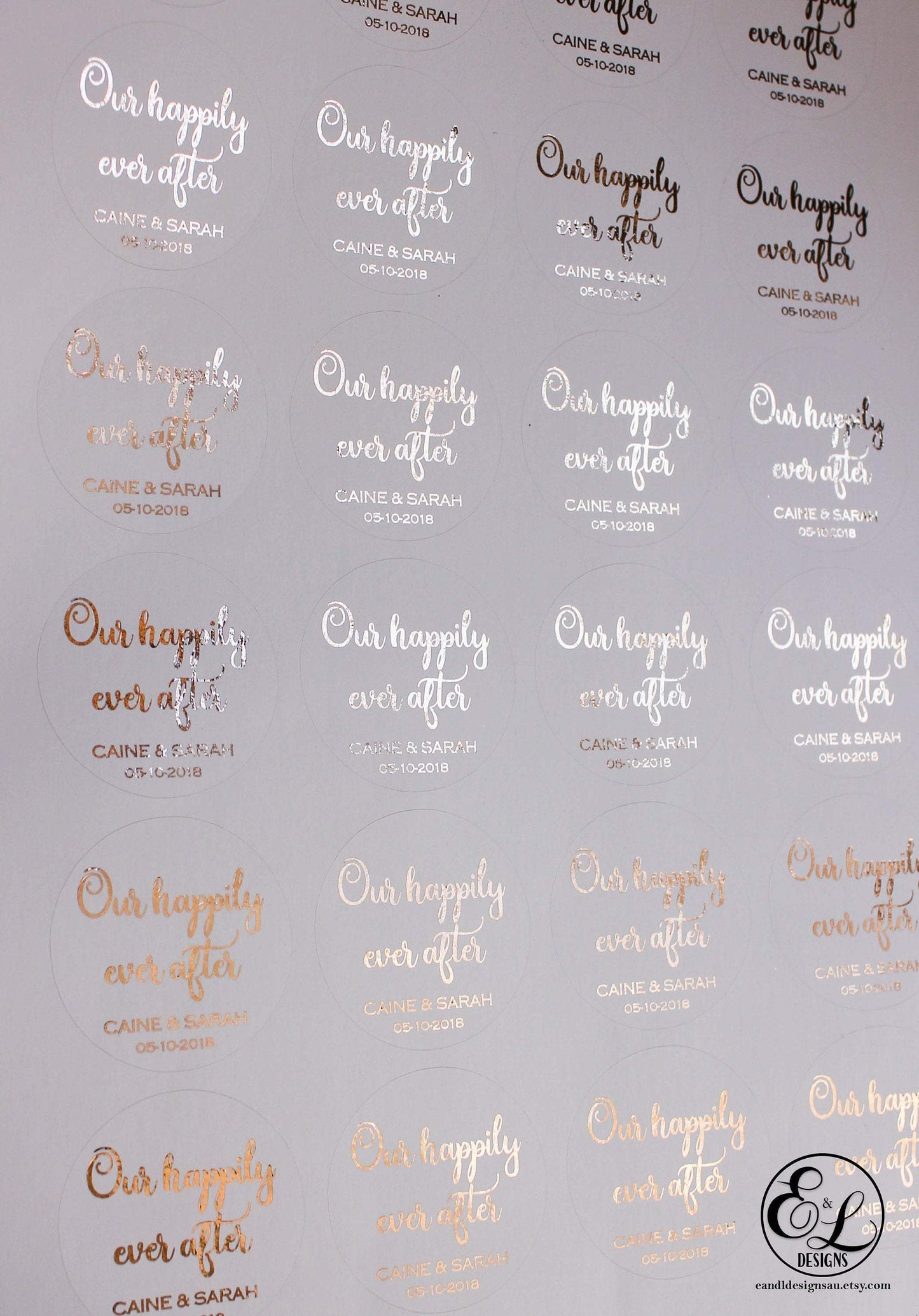 E&L Designs Matte White Foiled Wedding Stickers