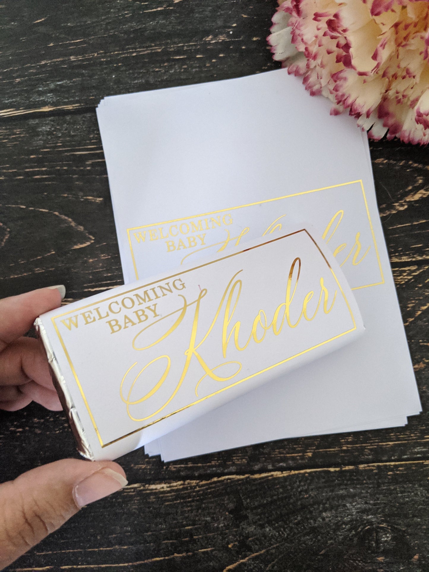 E&L Designs White Welcome Baby Chocolate Wrappers, Set of 10