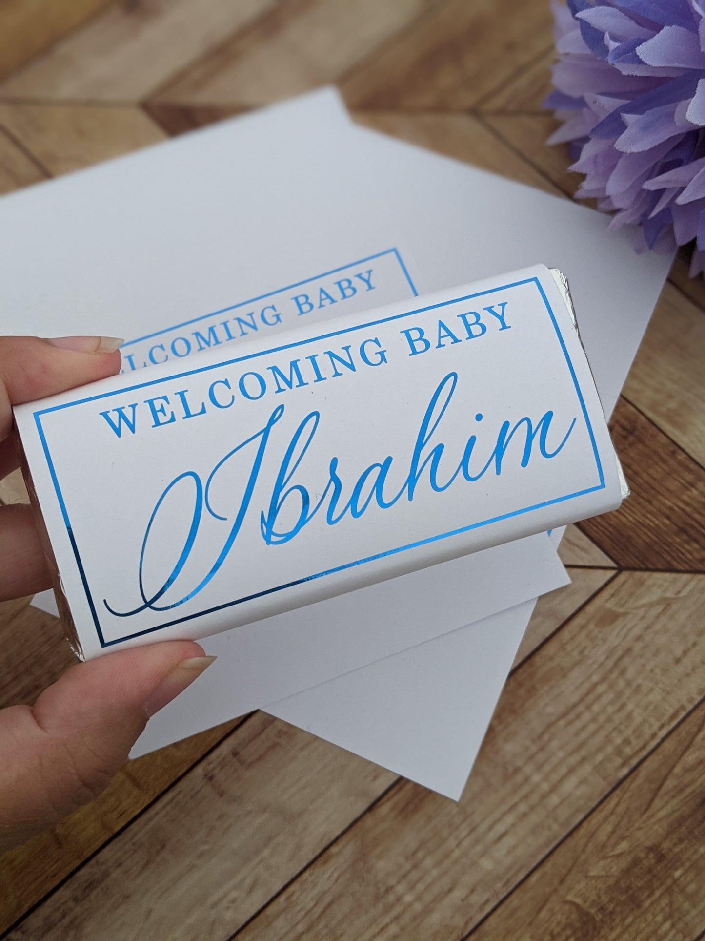 E&L Designs White Welcome Baby Chocolate Wrappers, Set of 10