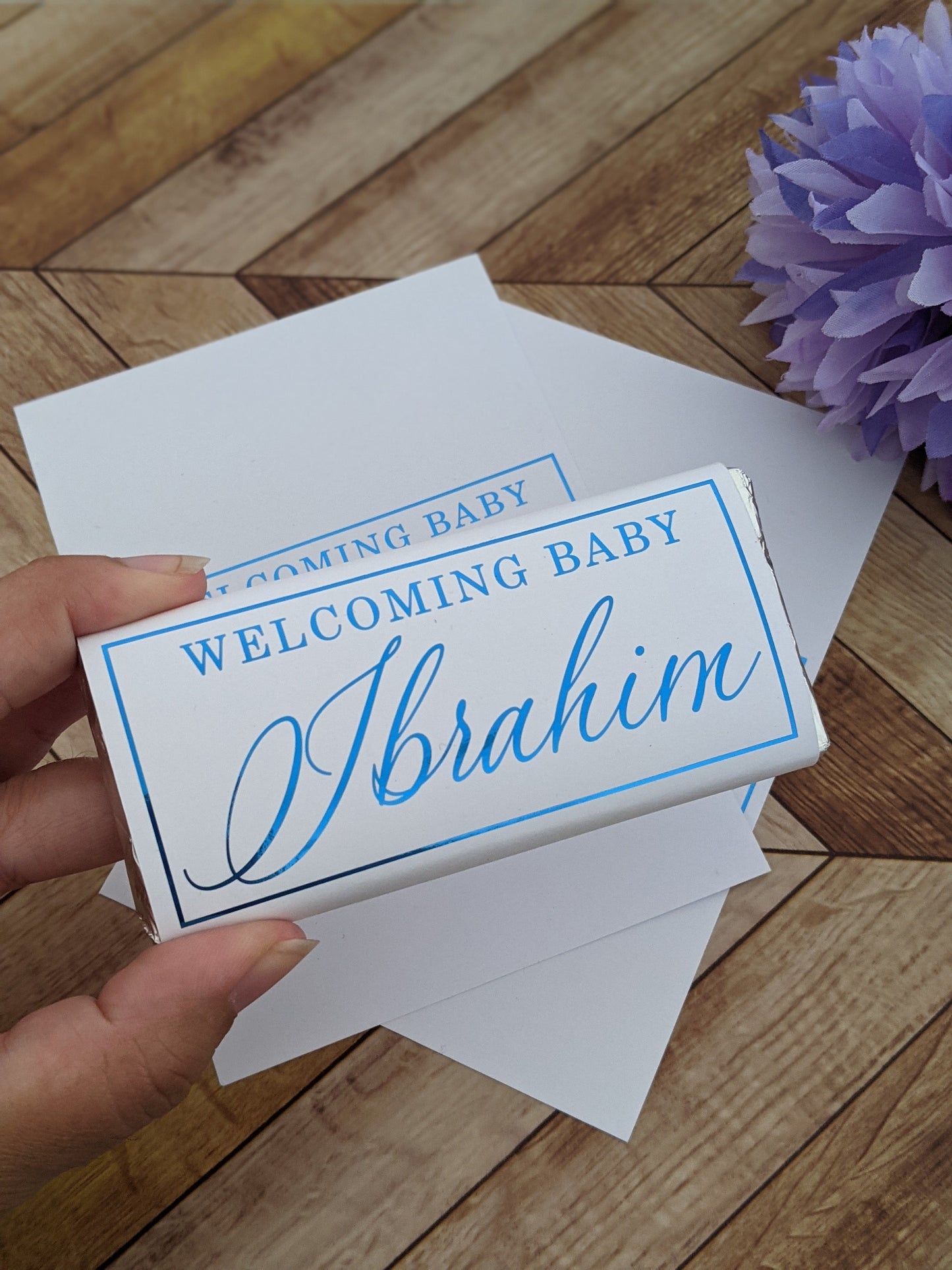 E&L Designs White Welcome Baby Chocolate Wrappers, Set of 10