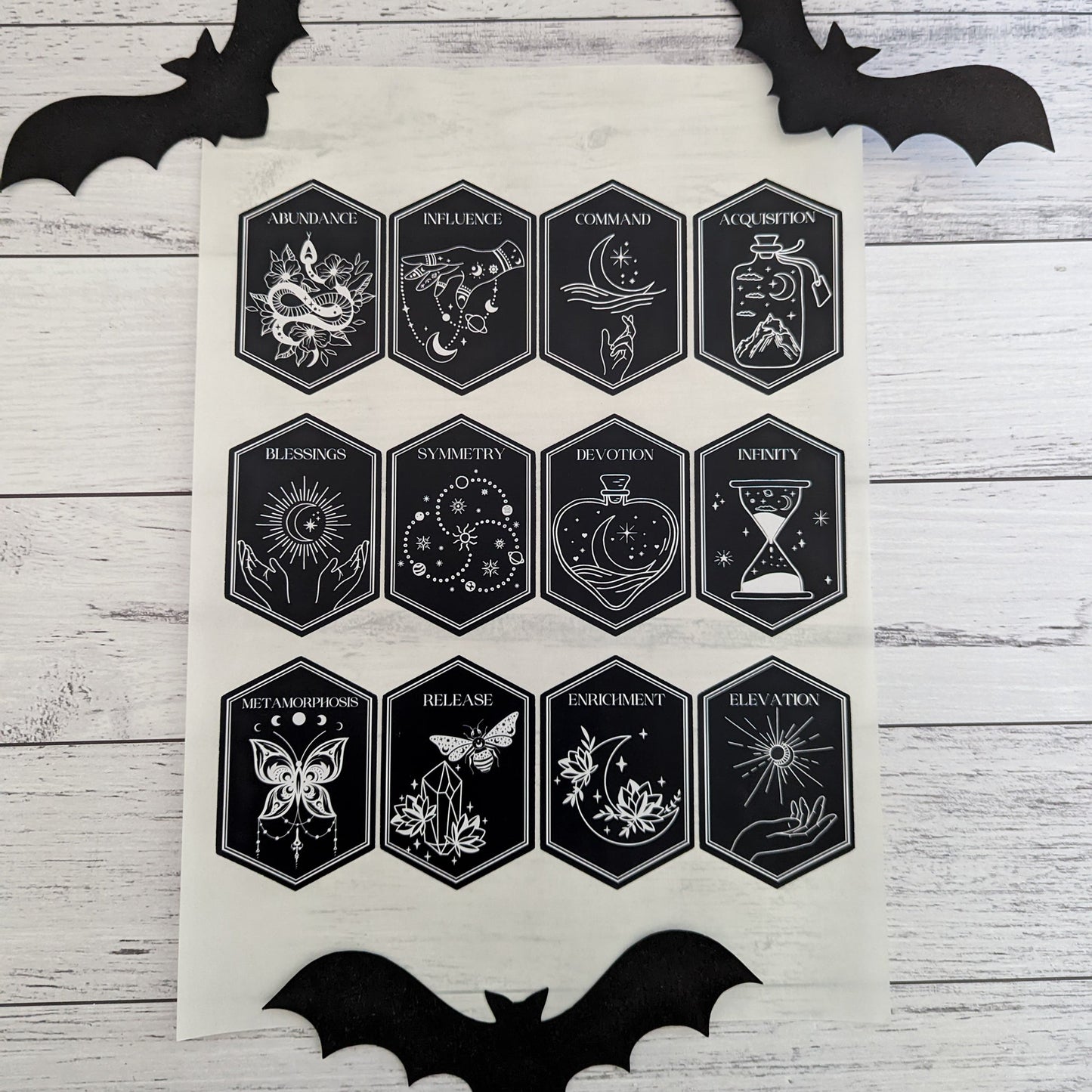 E&L Designs Wiccan Mystic Jar Labels x 12 - Black and White, Halloween DIY