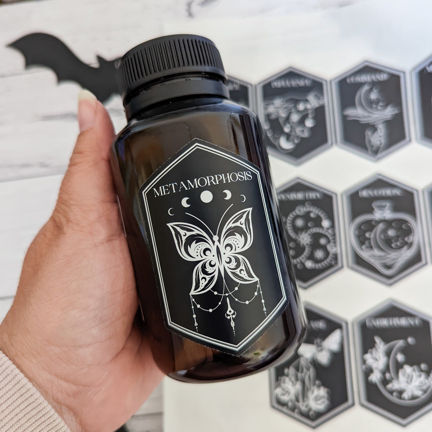 E&L Designs Wiccan Mystic Jar Labels x 12 - Black and White, Halloween DIY
