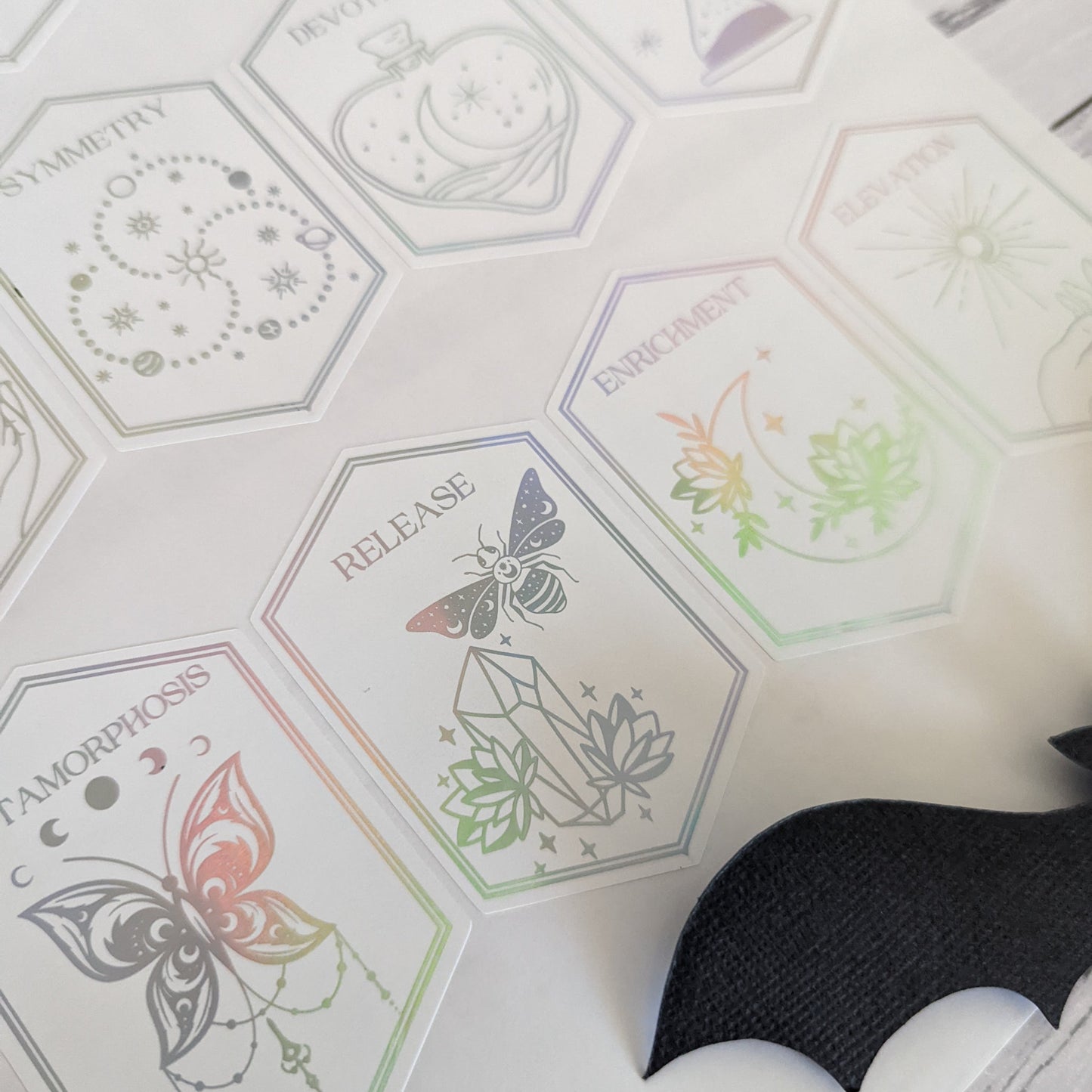 E&L Designs Wiccan Mystic Jar Labels x 12 - Foil on White Stickers, Halloween DIY
