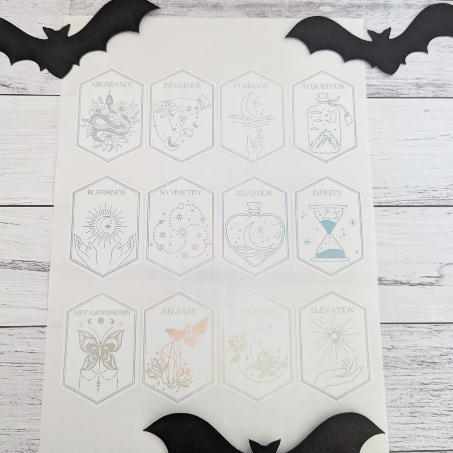 E&L Designs Wiccan Mystic Jar Labels x 12 - Foil on White Stickers, Halloween DIY