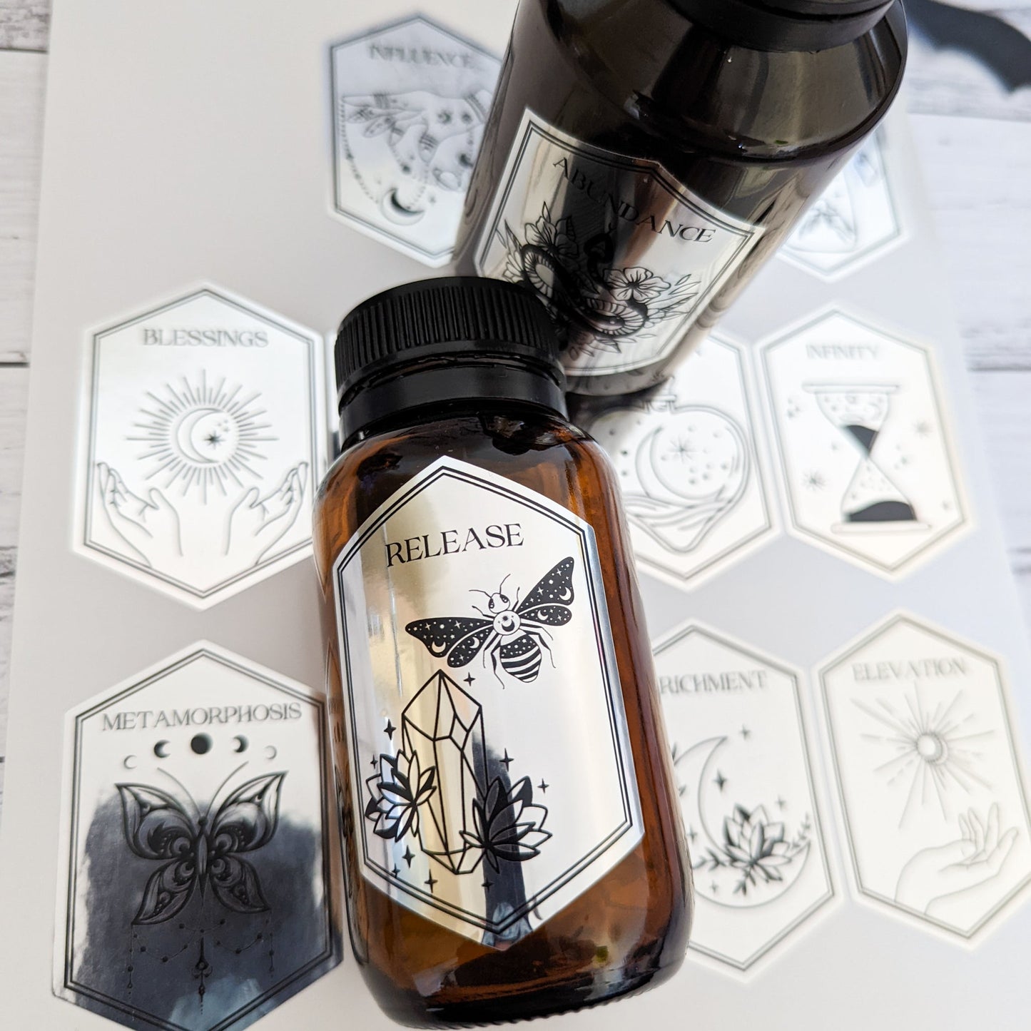 E&L Designs Wiccan Mystic Jar Labels x 12 - Silver, Halloween DIY