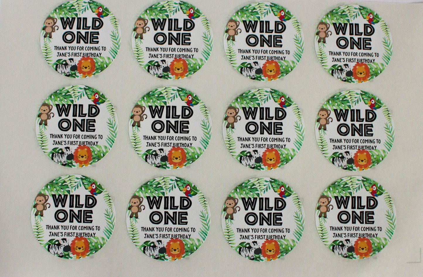 E&L Designs Jungle Safari Animal Wild One Personalised Stickers