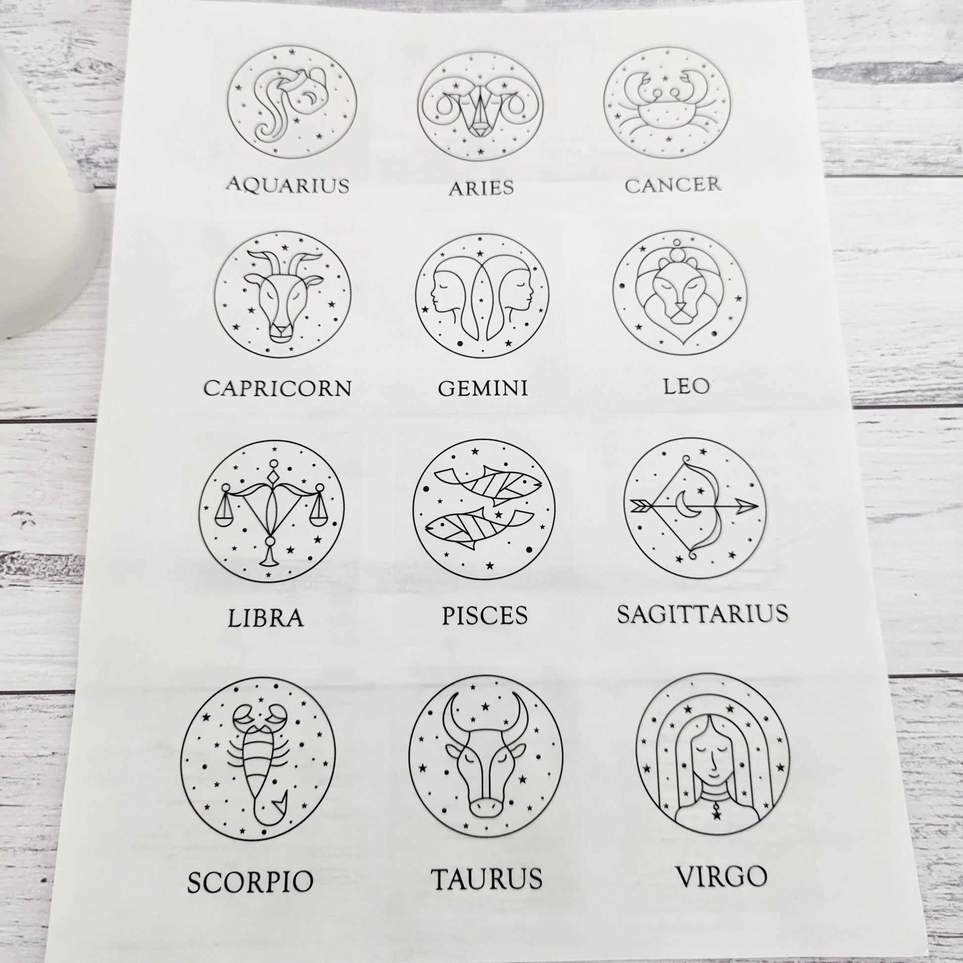 E&L Designs Astrology Sign Candle Stickers, Clear with Black Printing