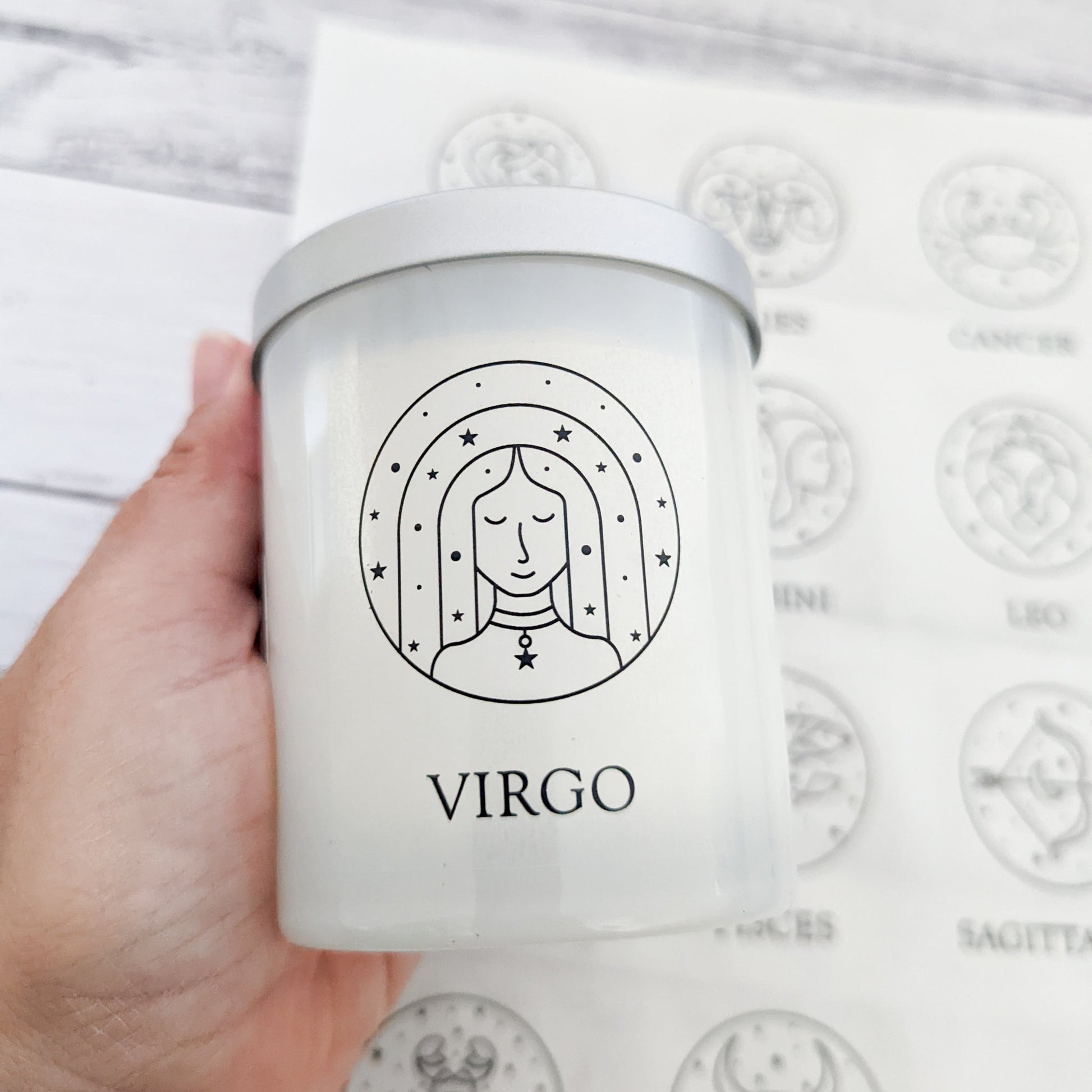 E&L Designs Astrology Sign Candle Stickers, Clear with Black Printing