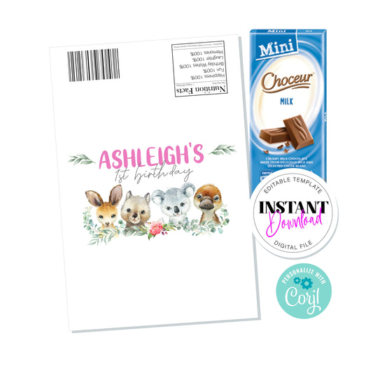 E&L Designs Aussie Animals Chocolate Wrapper, Editable Digital File, Aldi Bar