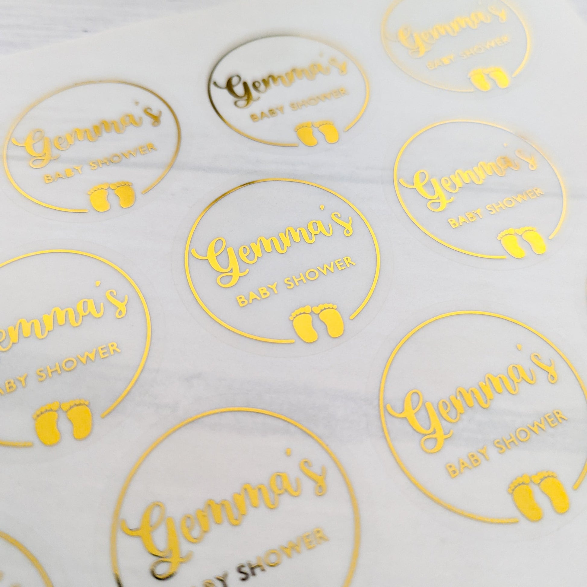 E&L Designs Baby Shower Clear Foil Stickers, Baby Feet