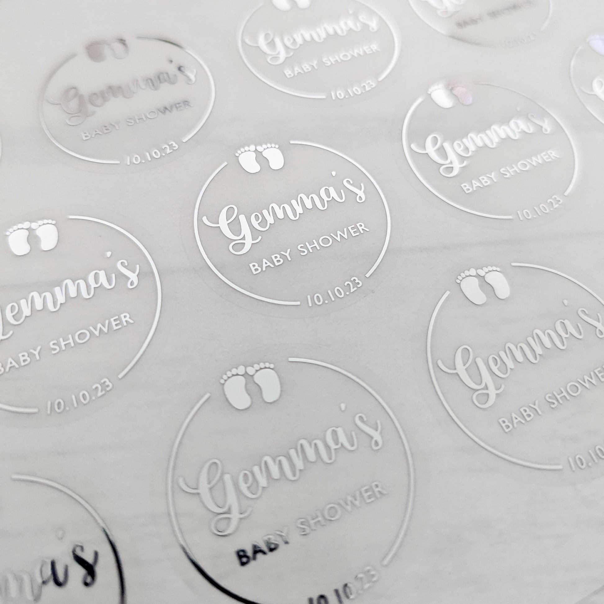 E&L Designs Baby Shower Clear Foil Stickers, Baby Feet