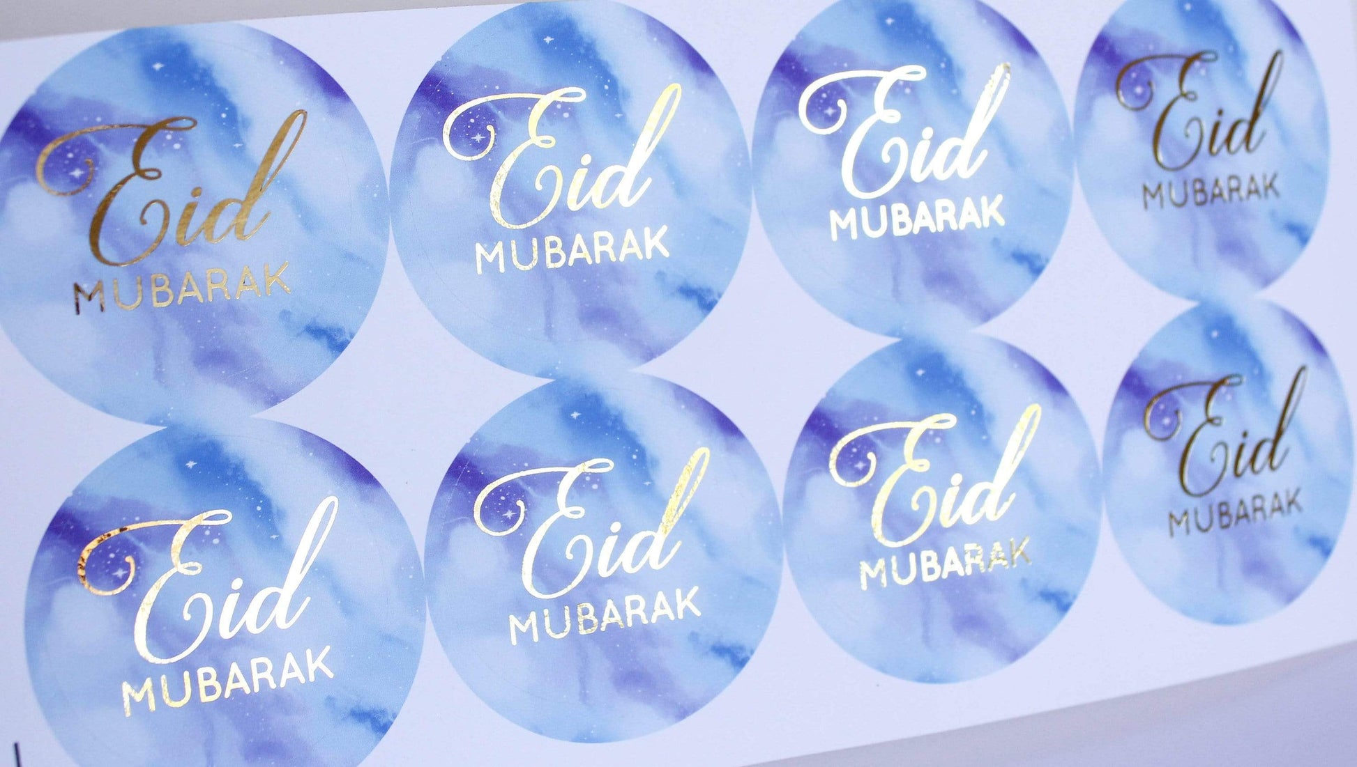 E&L Designs Blue Eid Mubarak Stickers Foiled Coloured Stickers