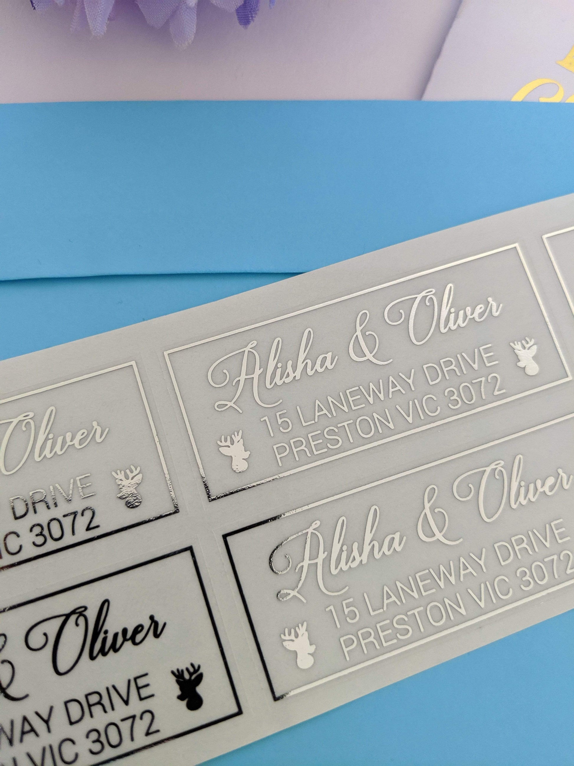 E&L Designs Christmas Return Address Labels - Clear with Foil