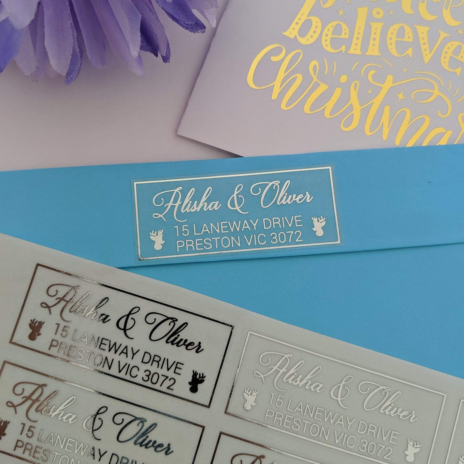E&L Designs Christmas Return Address Labels - Clear with Foil