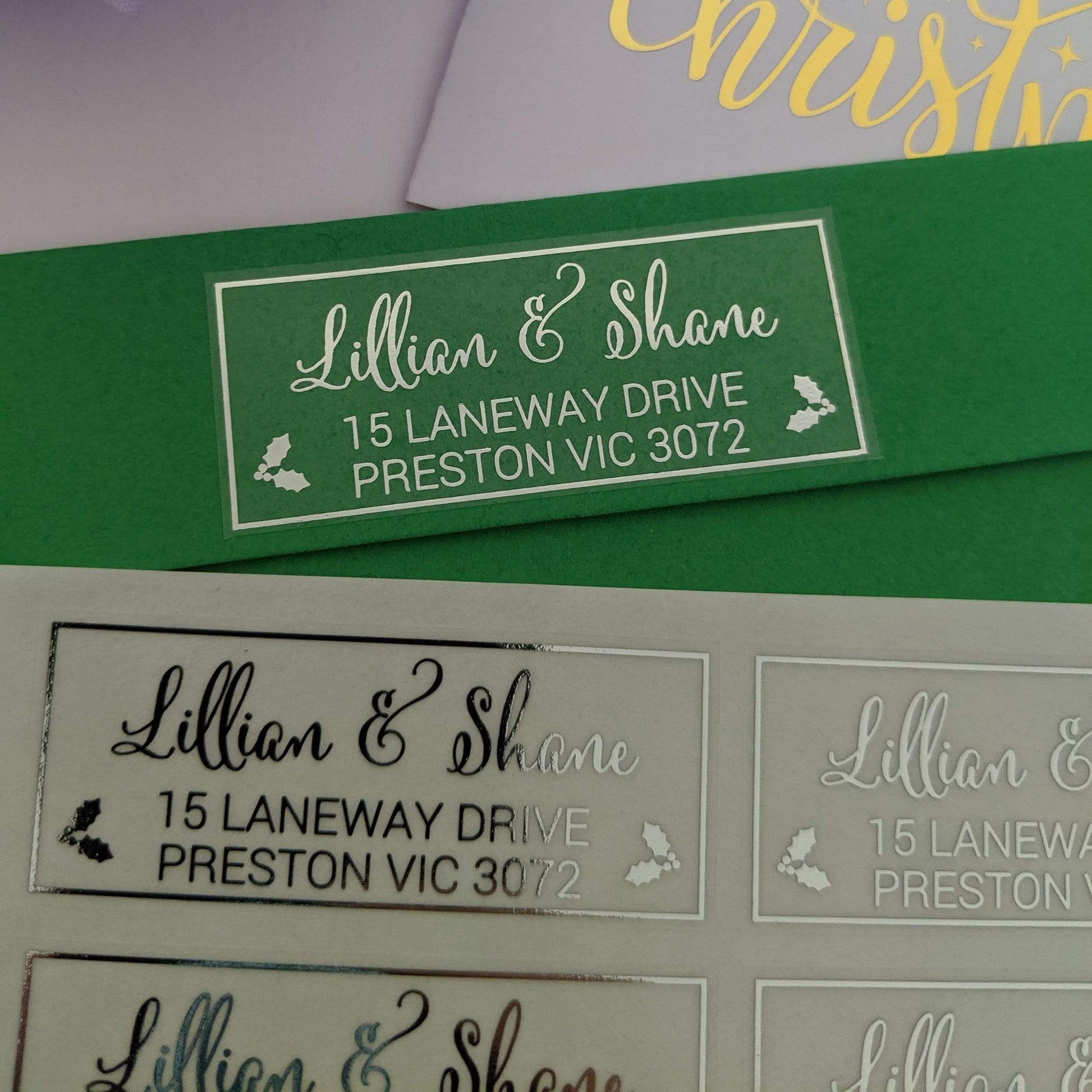 E&L Designs Christmas Return Address Labels - Clear with Foil