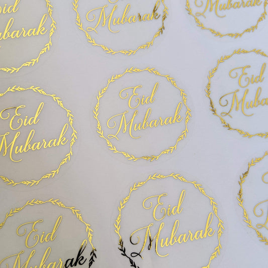 E&L Designs Clear Eid Mubarak Stickers with foil