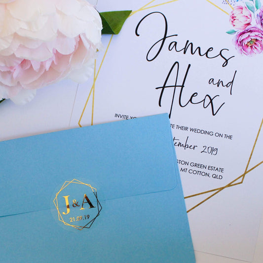 E&L Designs Clear Foil Geometric Wedding Invitation Envelope Seals