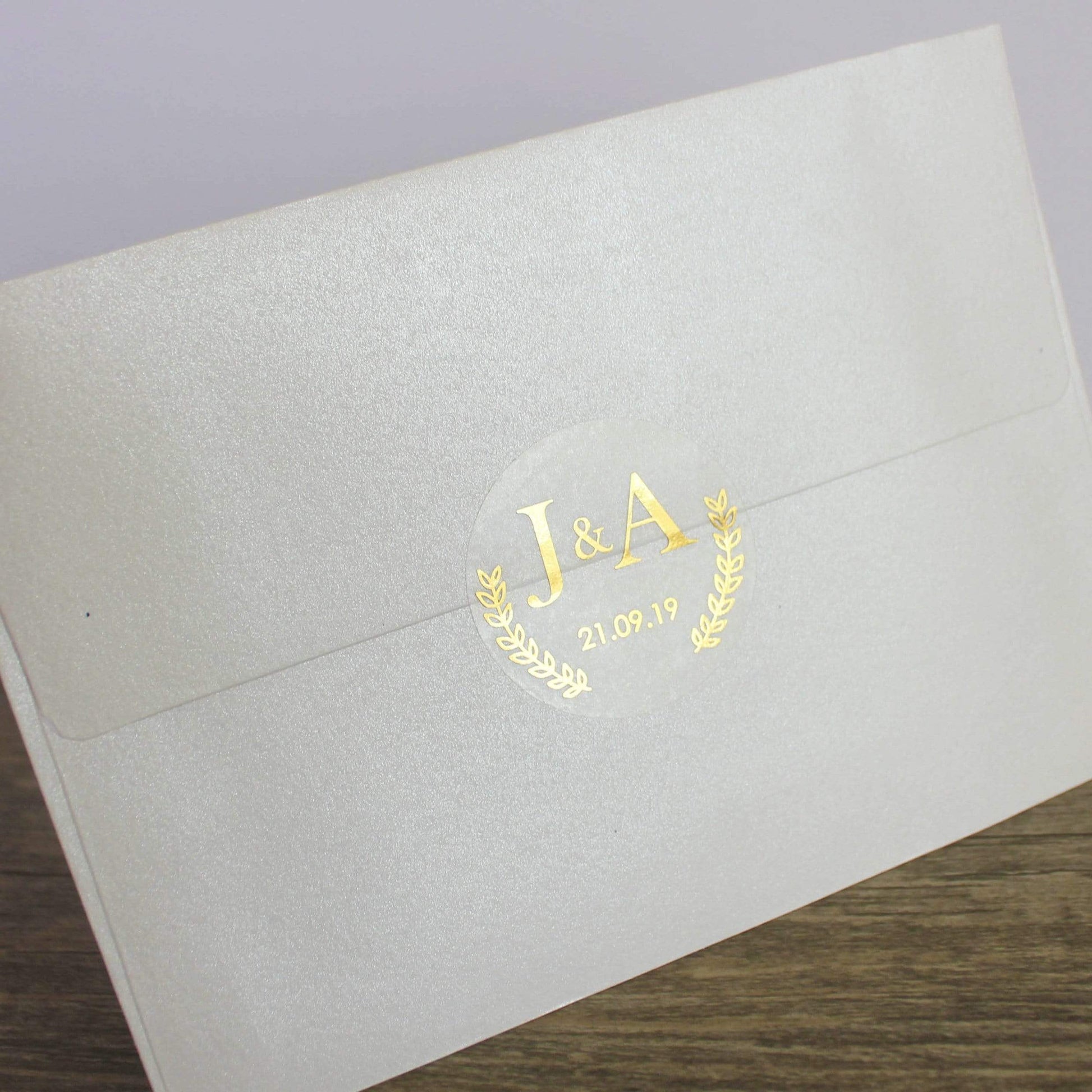 E&L Designs Clear Foil Leaf Border Wedding Invitation Envelope Seals