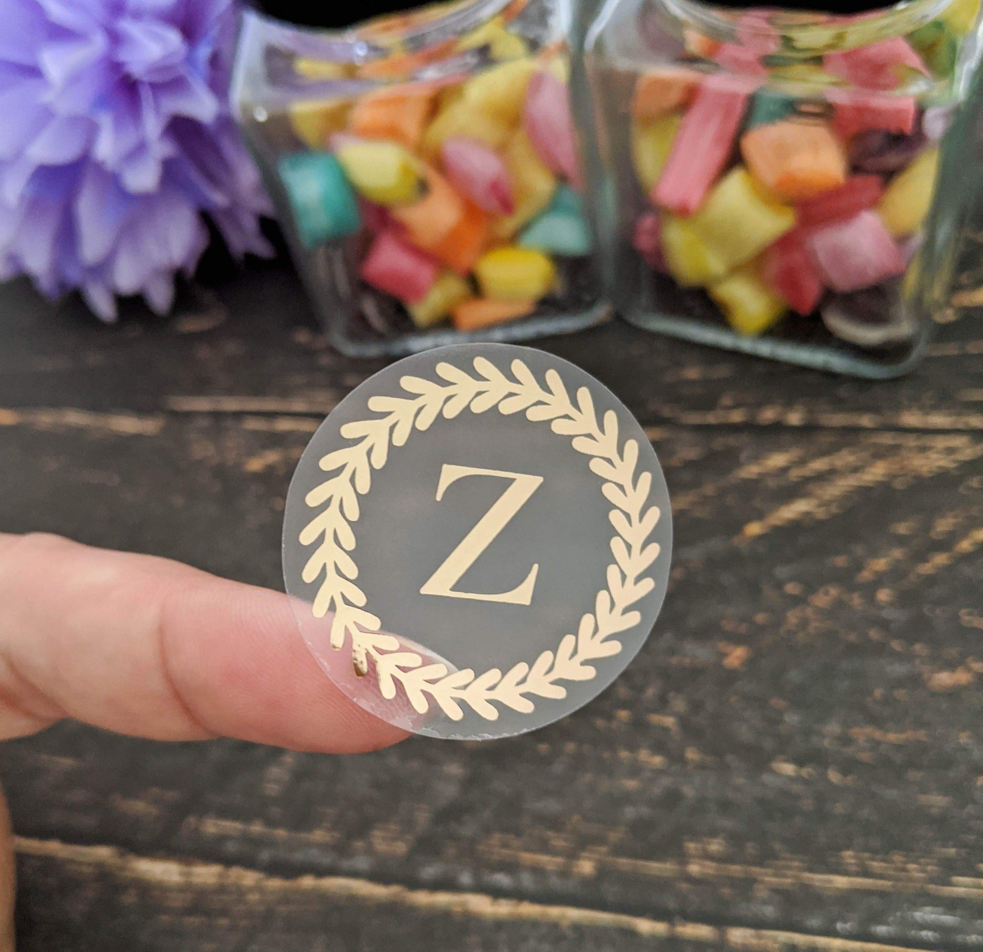 E&L Designs Clear Foil Monogram Wreath Stickers
