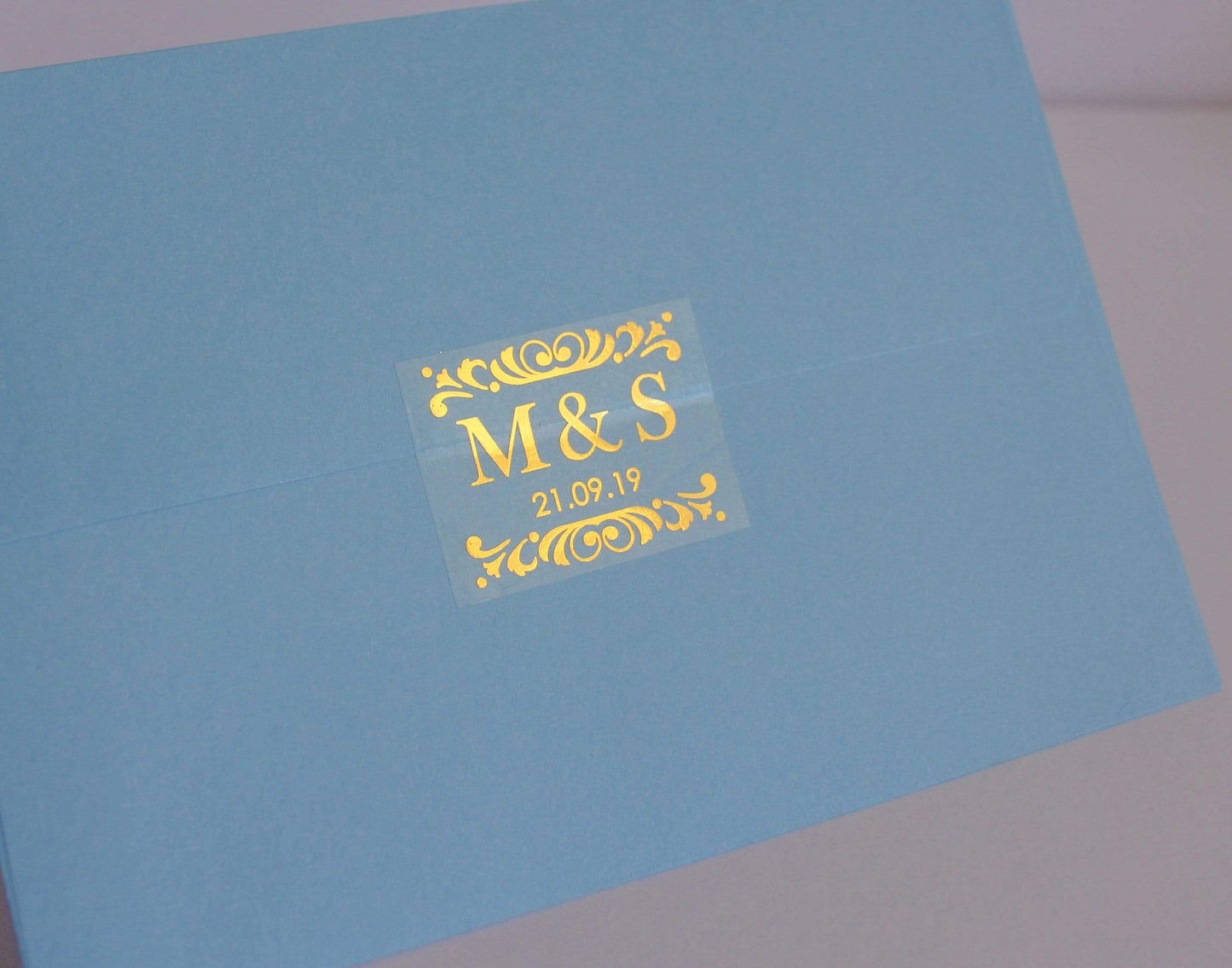 E&L Designs Clear Rectangle Wedding Envelope Seal Stickers with Flourish