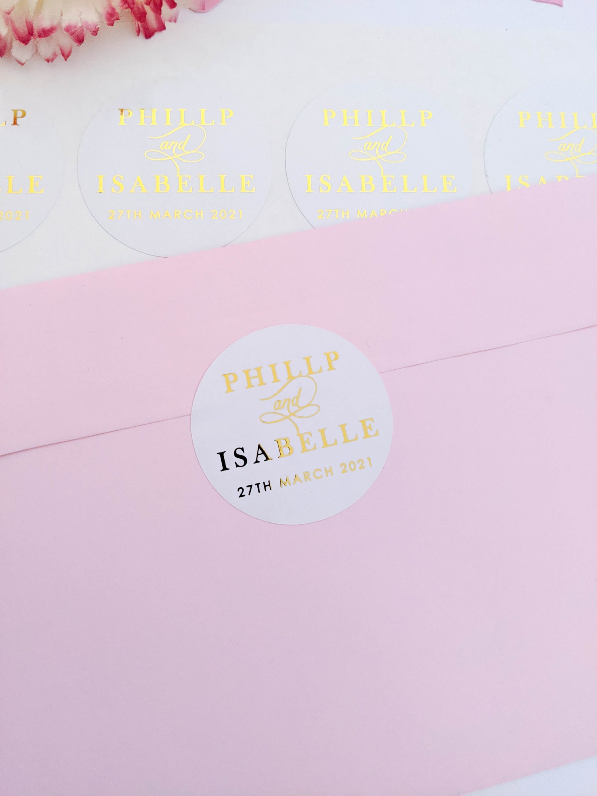 E&L Designs Couple Names White Invitation Envelope Seals
