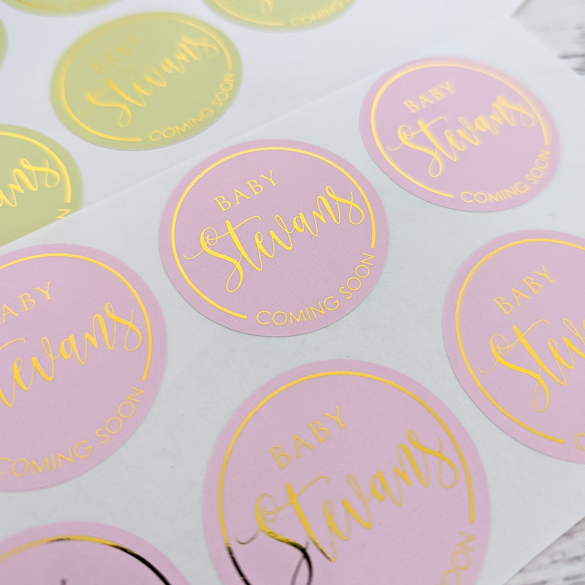 E&L Designs | Custom Foil Stickers Baby Coming Soon Stickers