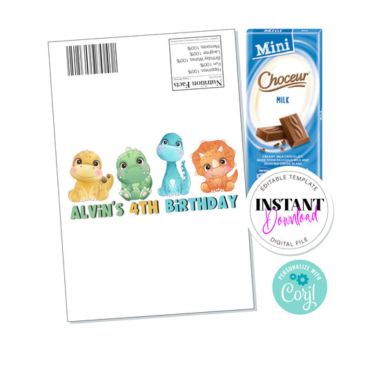 E&L Designs | Custom Foil Stickers Baby Dinosaur Chocolate Wrapper, Digital, Aldi, Print At Home