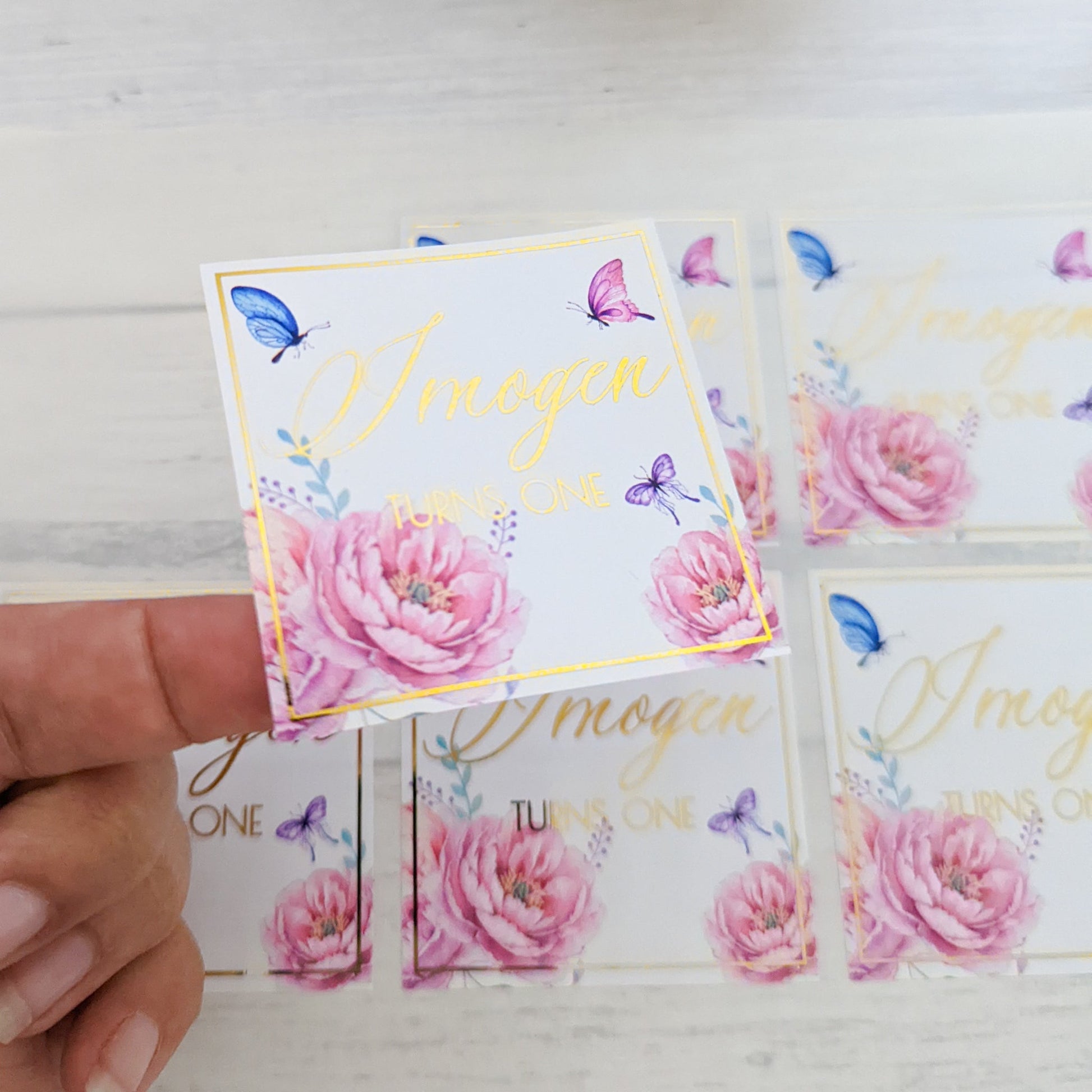 E&L Designs | Custom Foil Stickers Floral & Butterfly Round Square