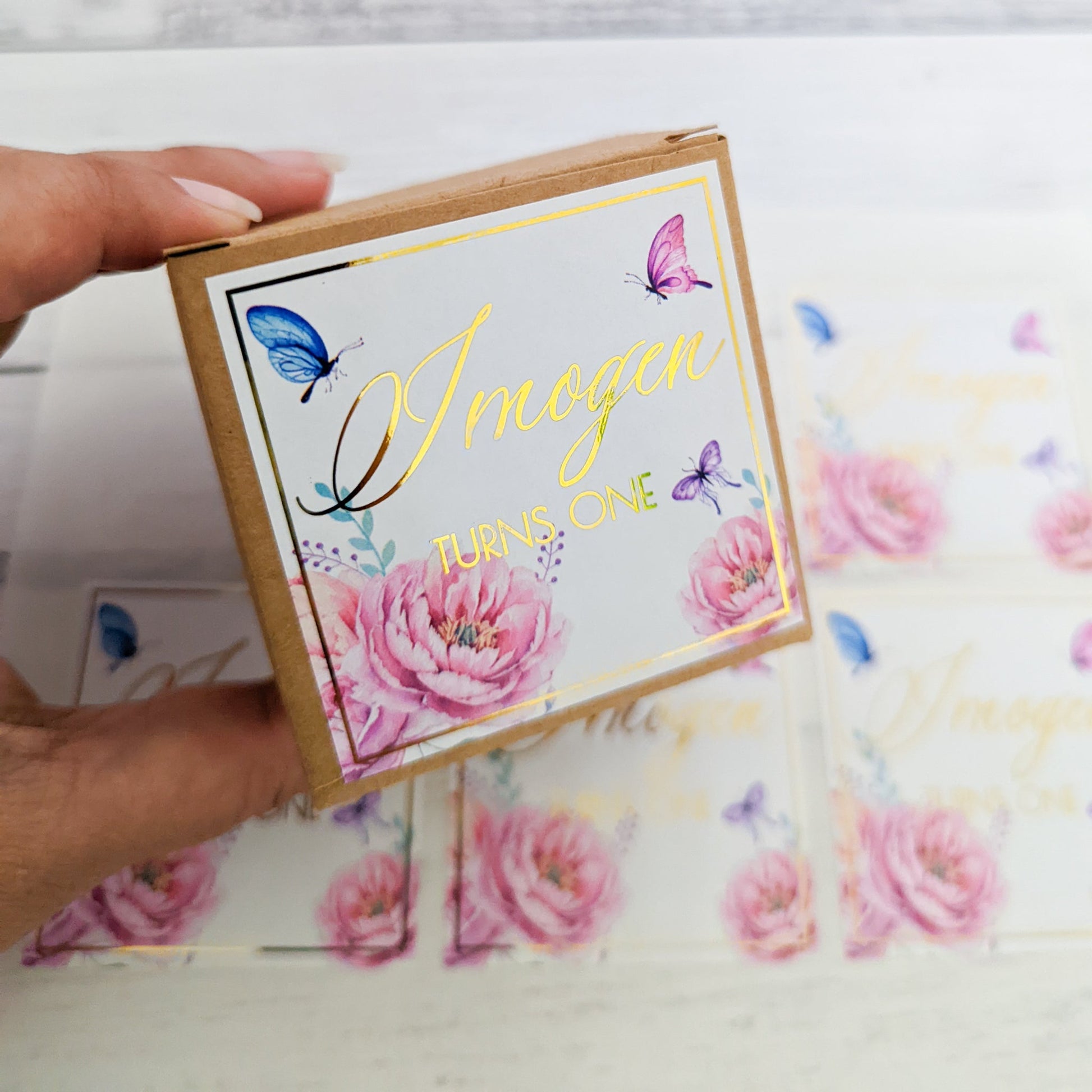 E&L Designs | Custom Foil Stickers Floral & Butterfly Round Square