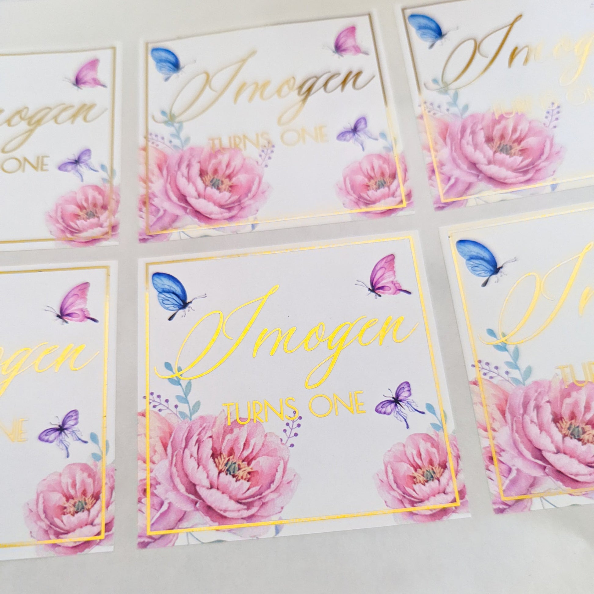 E&L Designs | Custom Foil Stickers Floral & Butterfly Round Square