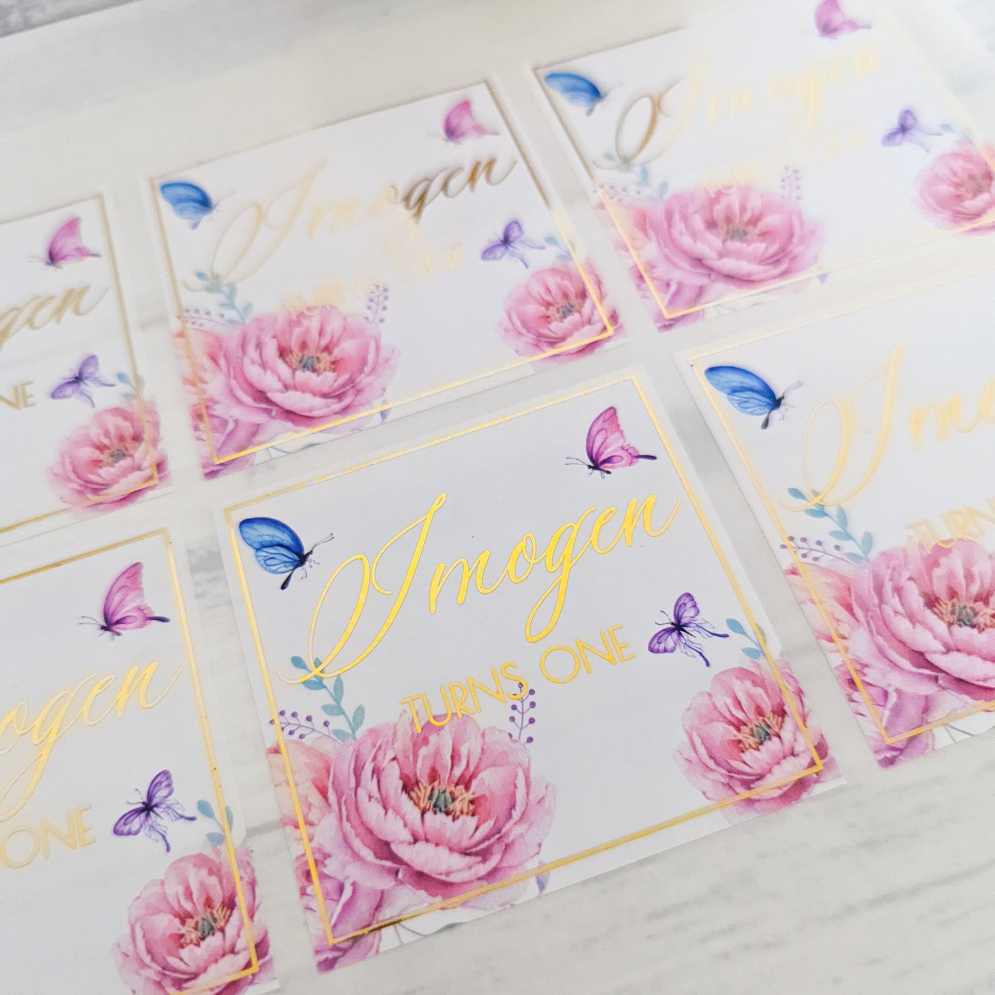 E&L Designs | Custom Foil Stickers Floral & Butterfly Round Square