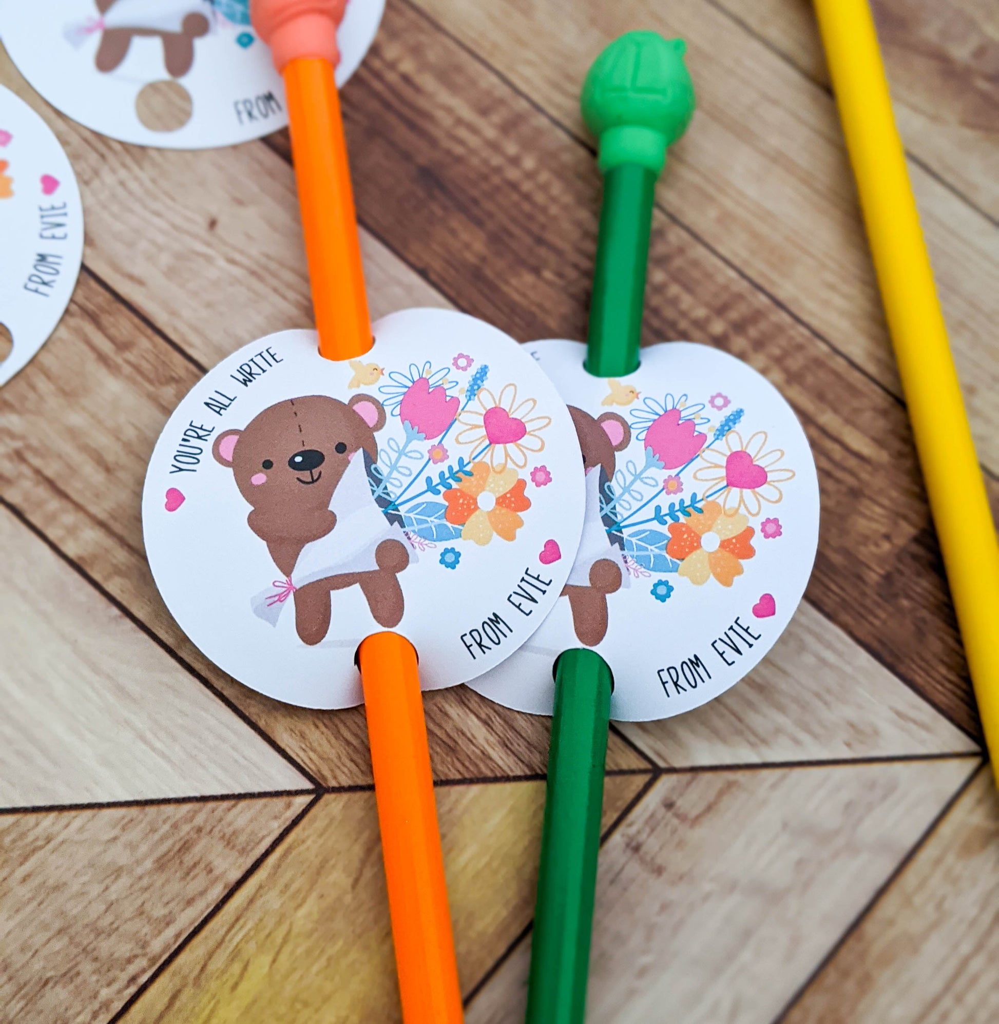 E&L Designs | Custom Foil Stickers Personalised Bear Valentine's Day Pencil Holder, Set of 12