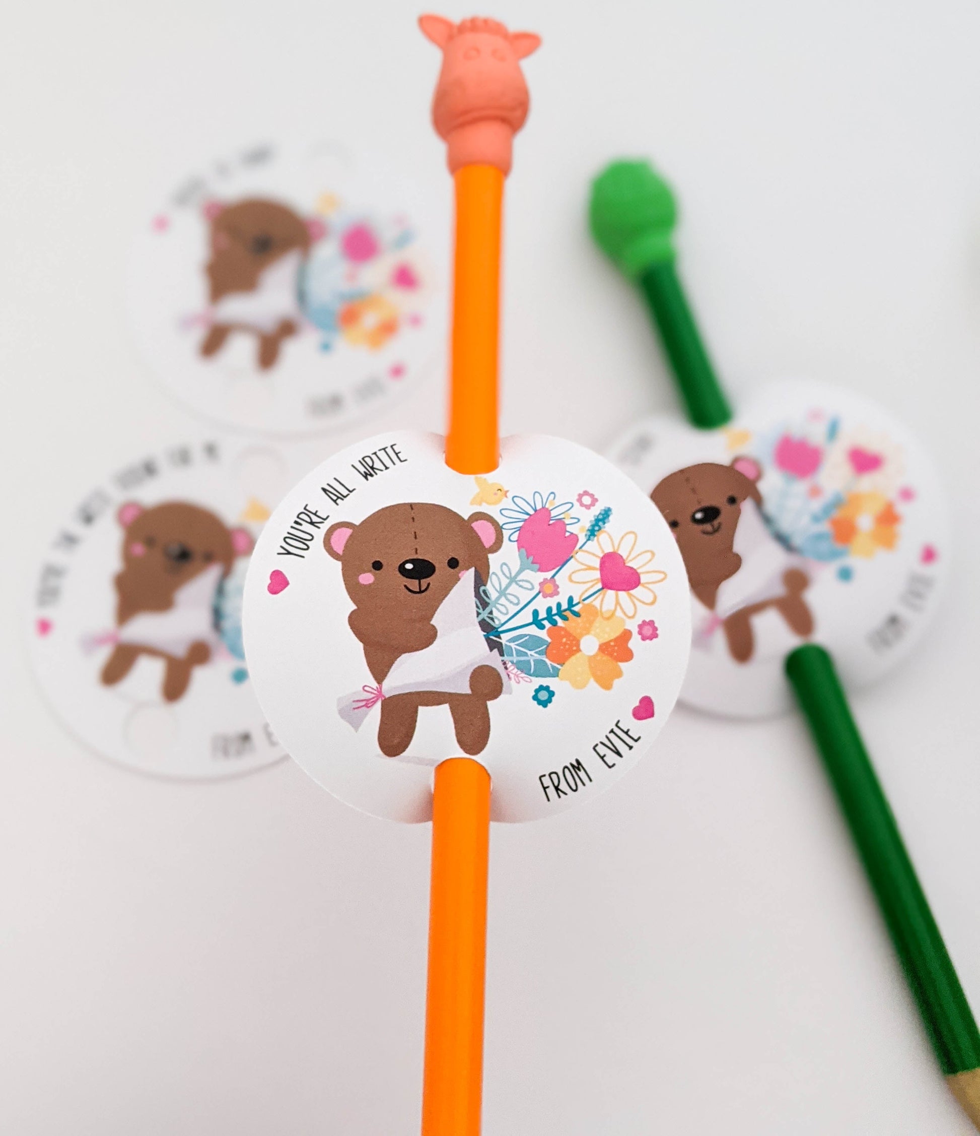 E&L Designs | Custom Foil Stickers Personalised Bear Valentine's Day Pencil Holder, Set of 12