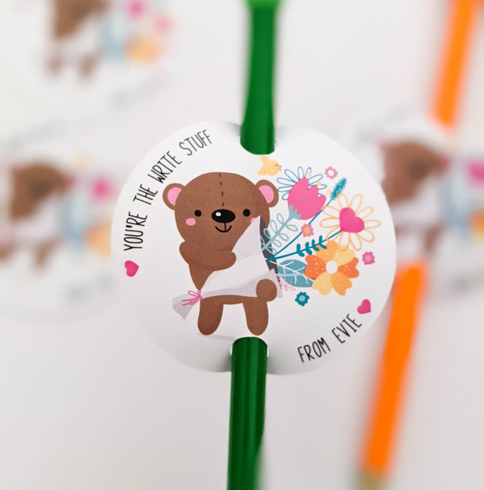 E&L Designs | Custom Foil Stickers Personalised Bear Valentine's Day Pencil Holder, Set of 12