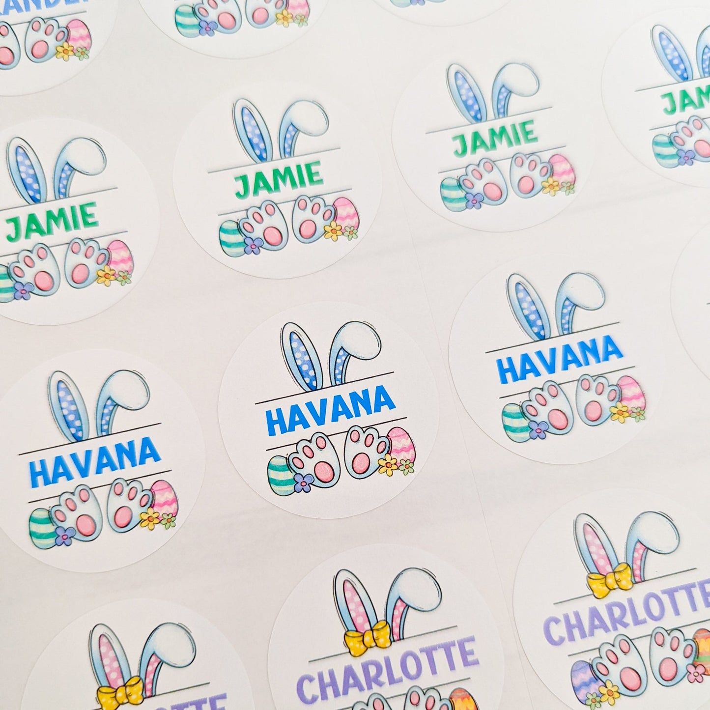E&L Designs | Custom Foil Stickers Personalised Bunny Stickers, Page of 16 big, 18 small