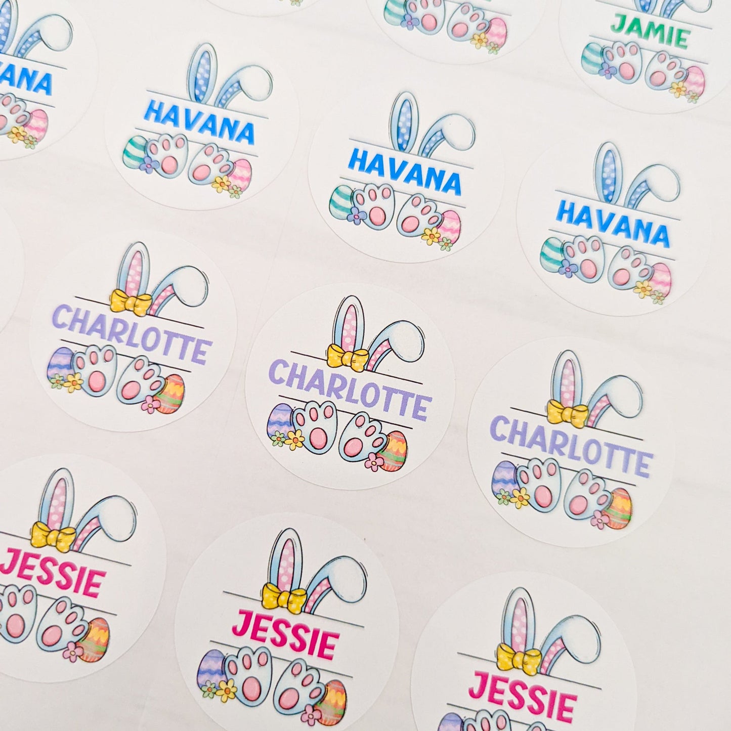 E&L Designs | Custom Foil Stickers Personalised Bunny Stickers, Page of 16 big, 18 small