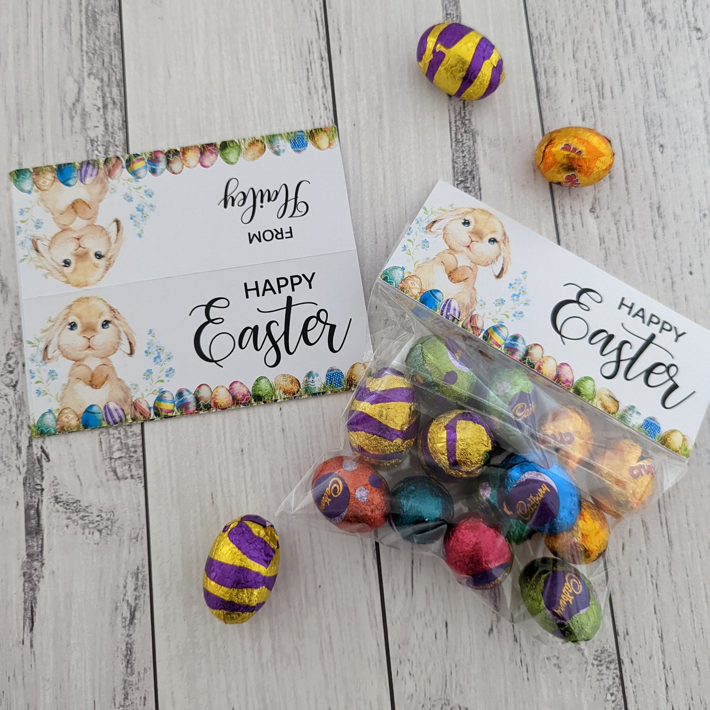 E&L Designs | Custom Foil Stickers Personalised Easter Bag Topper, Set of 6