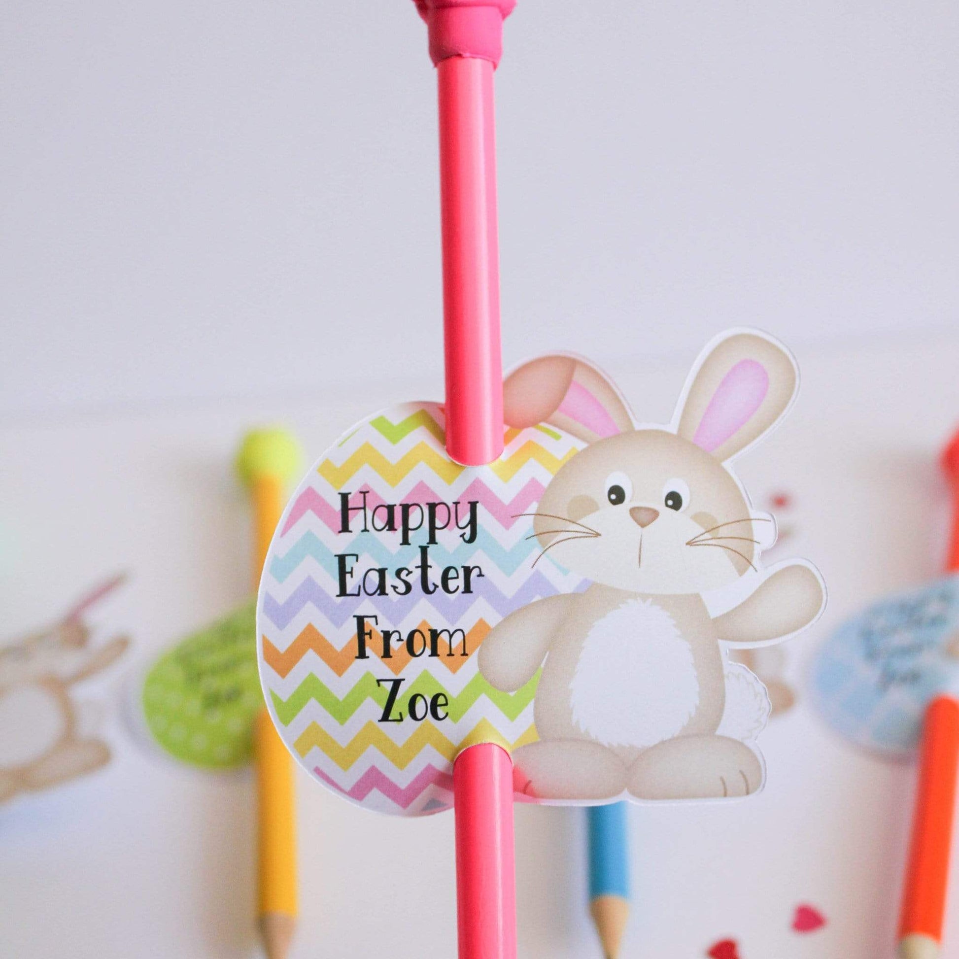 E&L Designs | Custom Foil Stickers Personalised Easter Bunny Pencil Holder, Set of 12