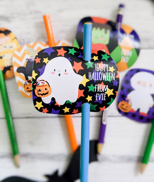 E&L Designs | Custom Foil Stickers Personalised Halloween Pencil Holder, Set of 12