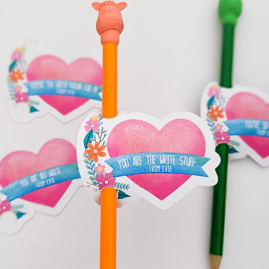 E&L Designs | Custom Foil Stickers Personalised Valentine's Day Pencil Holder, Set of 12