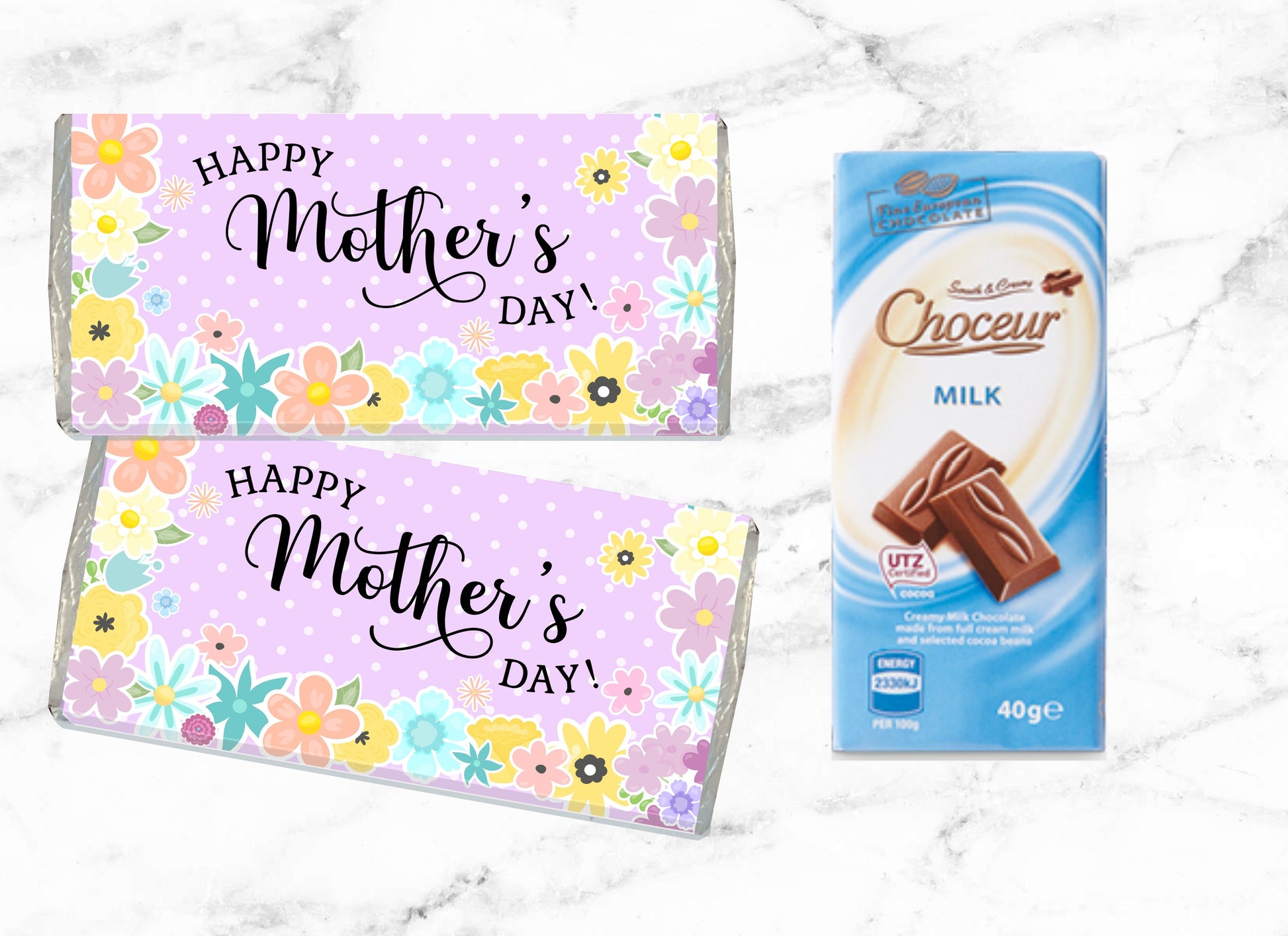 E&L Designs | Custom Foil Stickers Printed Mother's Day Chocolate Wrapper, Individual Wrapper