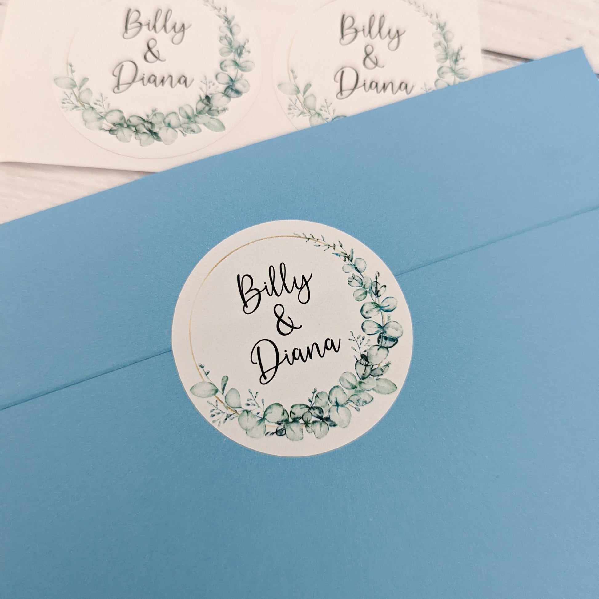 E&L Designs | Custom Foil Stickers Round Eucalyptus & Faux Gold Stickers, 2 Designs