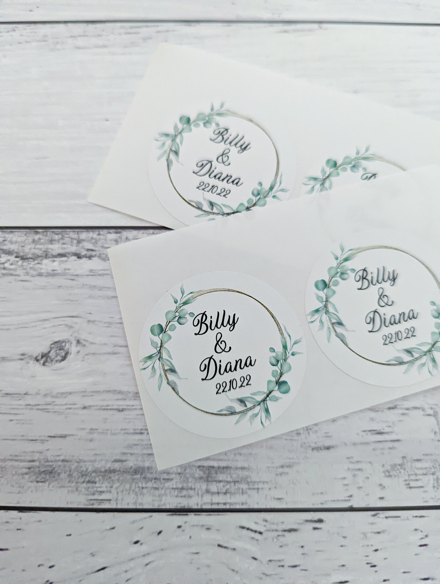 E&L Designs | Custom Foil Stickers Round Eucalyptus & Faux Gold Stickers, 2 Designs